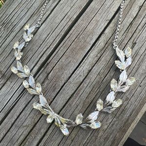 Sterling VD Rhinestone and Silver Leaves 16” Necklace Preowned